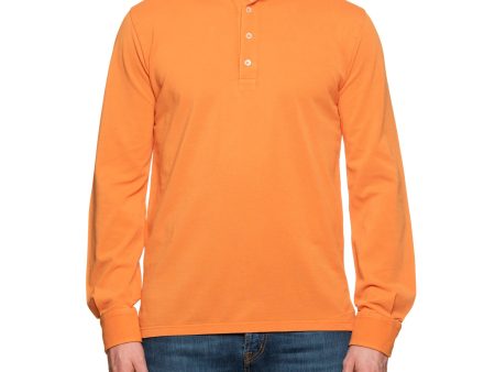 FEDELI  Ring  Orange Cotton Pique Long Sleeve Polo Shirt EU 50 NEW US M For Cheap