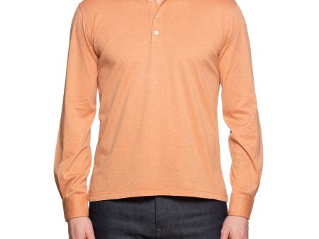 FEDELI  Zero  Heather Peach Cotton Jersey Long Sleeve Polo Shirt EU 48 NEW US S Hot on Sale