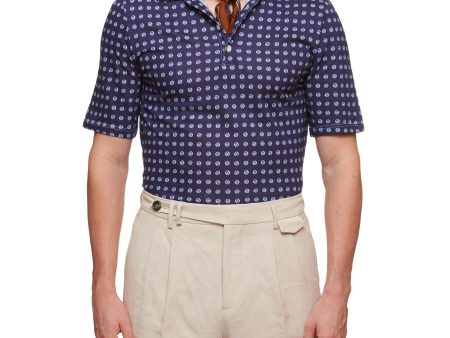 SARTORIO Napoli by KITON Navy Blue Spotted Cotton Pique Short Sleeve Polo Shirt NEW on Sale