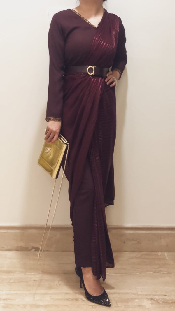 Maroon Jumpsuit sari Cheap