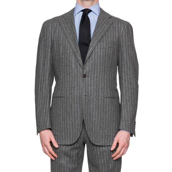 CESARE ATTOLINI Gray Striped Lambswool Cashmere Flannel Soft Suit 52 NEW US 42 on Sale