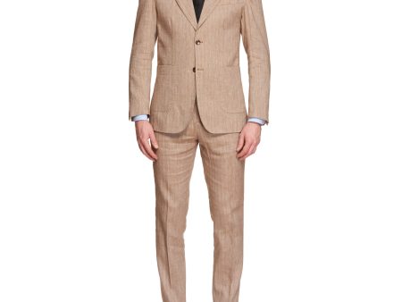 ANTÉ Napoli Tan Herringbone Linen-Cotton Unlined Suit NEW Slim Fit For Sale