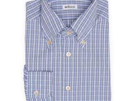 KITON Napoli Handmade Blue Plaid Cotton Dress Shirt EU 39 NEW US 15.5 Sale