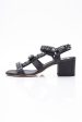 CHANEL Black Leather Chain Link Details Sandals 39.5 Discount