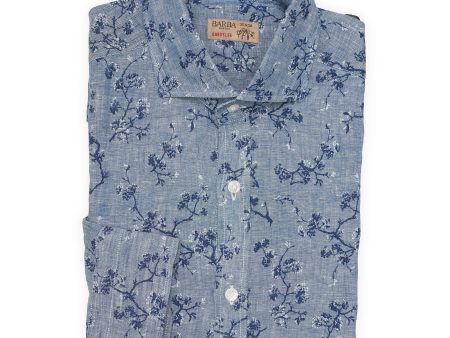 BARBA Dandylife Denim Blue Floral Linen Shirt EU 40 NEW US 15.75 Fashion