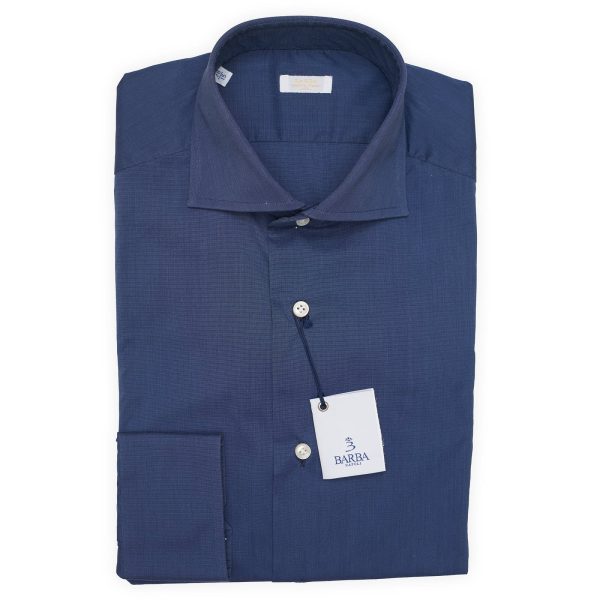 BARBA Napoli Handmade Solid Navy Blue Stretch Shirt EU 38 NEW US 15 For Sale