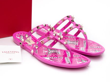 VALENTINO GARAVANI Fuchsia Thongs Jelly Rockstud Flat Sandals 41 (New) Discount