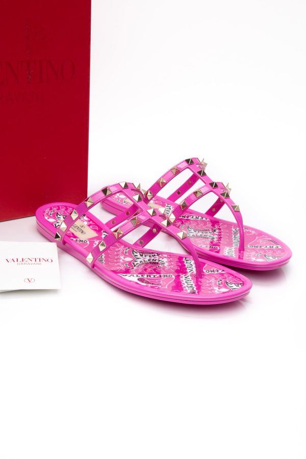 VALENTINO GARAVANI Fuchsia Thongs Jelly Rockstud Flat Sandals 41 (New) Discount