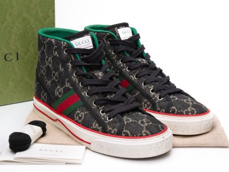 GUCCI Black Tennis 1977 High- Top Sneakers GG Canvas 39.5 Online now