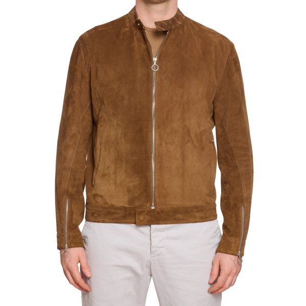 SERAPHIN Brown Suede Leather Unlined Bomber Croco Trim Jacket FR 50 US M Online Sale