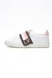 LOUIS VUITTON White Calfskin Monogram Striped Frontrow Sneakers 37.5 For Sale