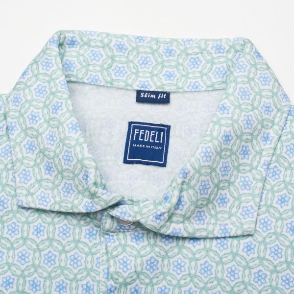 FEDELI  Zero  Green-Blue Floral Medallion Cotton Jersey Supima Polo Shirt NEW S Cheap