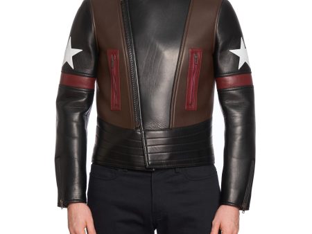 GIVENCHY Star Patch Leather Moto Biker Captain America Jacket NEW Size 50 M Cheap