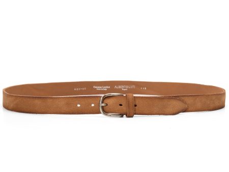 ALBERTOLUTI Napoli Tobacco No Frills Suede Leather Silver-Tone Buckle Belt Hot on Sale