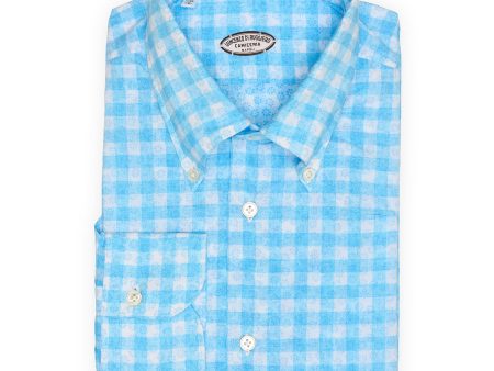 VINCENZO DI RUGGIERO Handmade Blue Plaid Cotton Dress Shirt EU 42 NEW US 16.5 For Discount