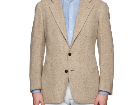 CASTANGIA 1850 Beige Linen-Silk Hopsack Unlined Jacket 50 NEW US 40 Athletic Fit For Sale