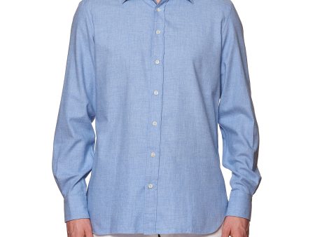 ANDERSON & SHEPPARD Blue Cashmere-Cotton Dress Shirt EU 41 US 16 on Sale