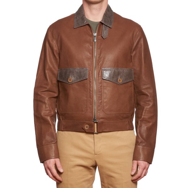 BOTTEGA VENETA Brown Leather Flight Jacket EU 50 US M Fashion