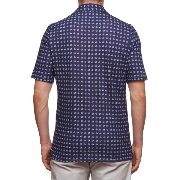 SARTORIO Napoli by KITON Navy Blue Spotted Cotton Pique Short Sleeve Polo Shirt NEW on Sale