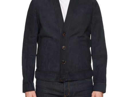 BERLUTI Paris Blue Lambskin Suede Leather Unlined Cardigan Jacket Blouson R50 US M Cheap