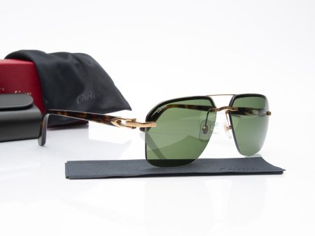 CARTIER C Decor Turtle and Gold Sunglasses (New) Online now