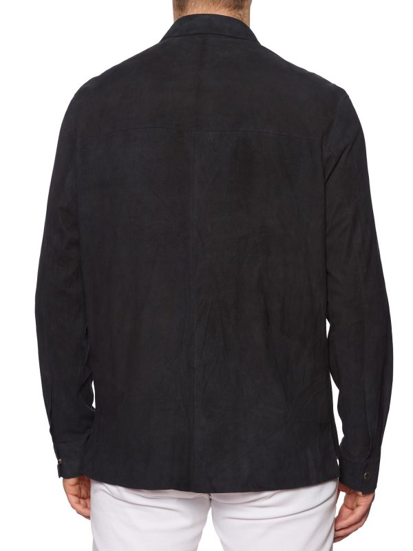 SERAPHIN Navy Blue Goat Suede Leather Unlined Overshirt FR 52 US L Online now