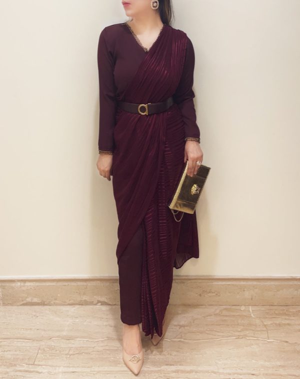 Maroon Jumpsuit sari Cheap