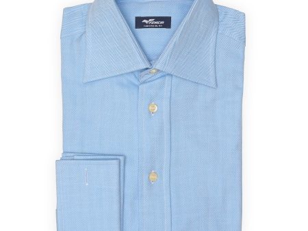 FENICIA Blue Herringbone Cotton French Cuff Dress Shirt EU 38 NEW US 15 Online Sale