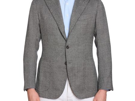 SARTORIA SOLITO Handmade Bespoke Black-White Geometric Flannel Wool Jacket EU 48 US 38 For Cheap