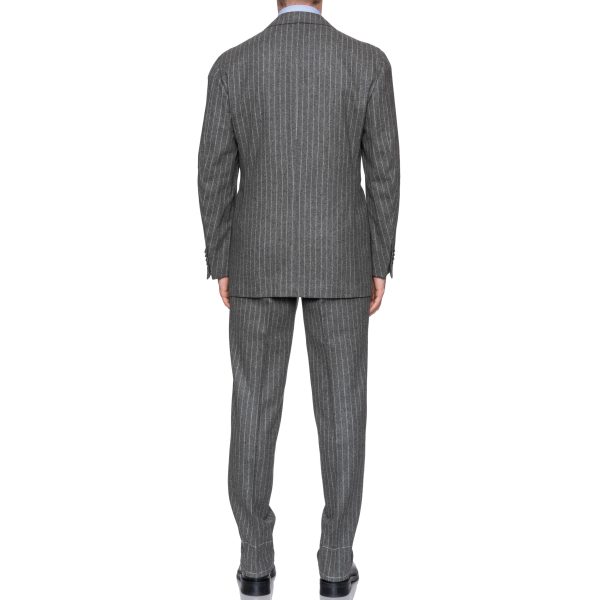 CESARE ATTOLINI Gray Striped Lambswool Cashmere Flannel Soft Suit 52 NEW US 42 on Sale