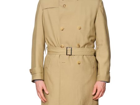 KITON Napoli Beige Wool DB Cashmere Lined Trench Coat EU 50 NEW US M Leather Trims Fashion