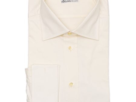 VANNUCCI Milano Ivory Twill Cotton French Cuff Dress Shirt NEW Sale