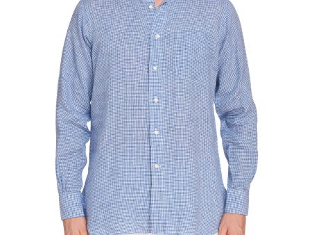 M.BARDELLI Milano Blue Gingham Check Linen 1 Pocket Casual Shirt NEW Size M on Sale