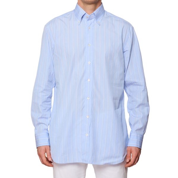 BRIONI Blue Striped Cotton Poplin Button-Down Dress Shirt EU 42 NEW US 16.5 Cheap