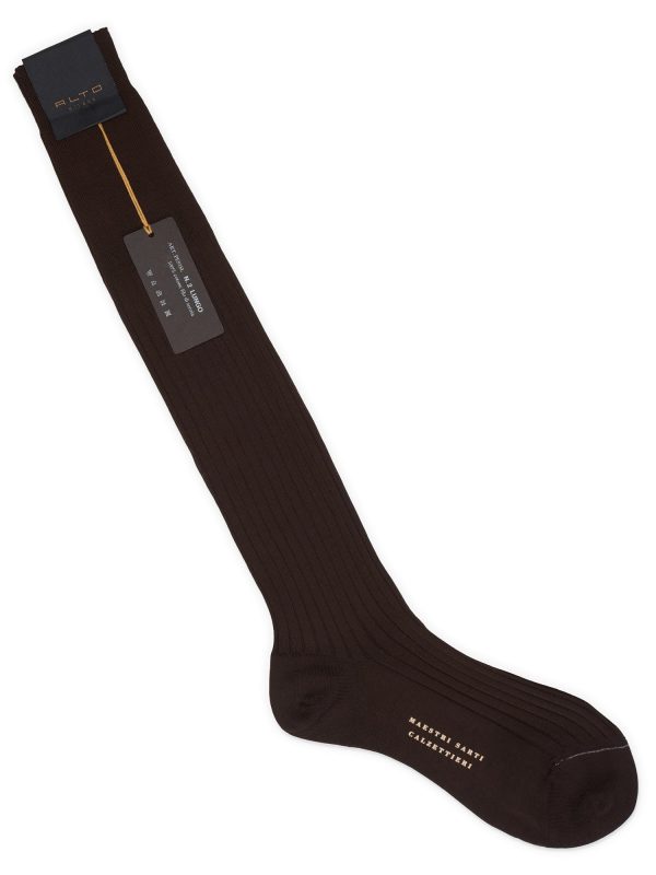 ALTO Milano Brown Cotton Knit Long Calf Length Socks on Sale