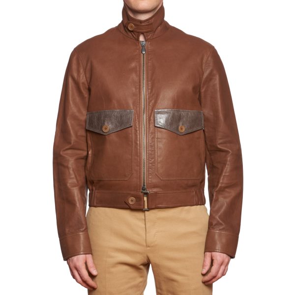 BOTTEGA VENETA Brown Leather Flight Jacket EU 50 US M Fashion