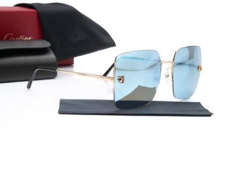 CARTIER Semi Rimless Tiger Gold Square Sunglasses (New) Online Sale