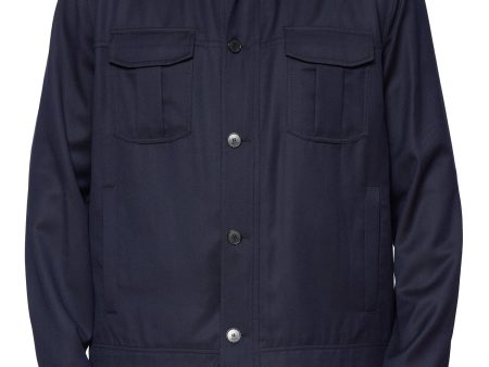 BRIONI Blue Virgin Wool Long Sleeve Blouson Work Jacket XL Online now