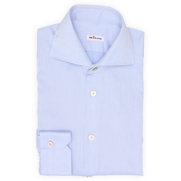 KITON Napoli Handmade Blue Oxford Cotton Dress Shirt EU 39 NEW US 15.5 For Sale