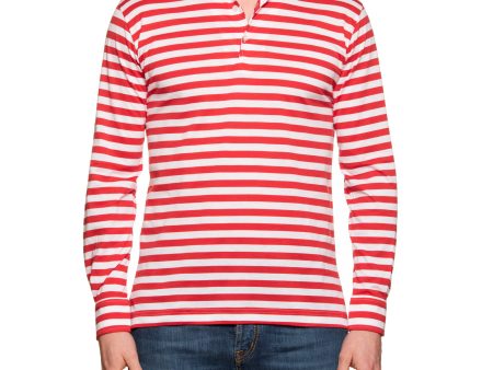 FEDELI  Libeccio  Red Striped Cotton Jersey Long Sleeve Polo Shirt EU 50 NEW US M Online now