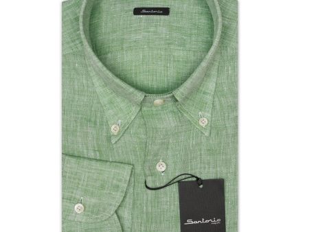 SARTORIO Napoli by KITON Green Linen Button-Down Casual Shirt NEW Online Hot Sale