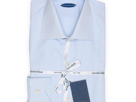 VINCENZO DI RUGGIERO Handmade Blue Check Twill Dress Shirt EU 39 NEW US 15.5 For Sale