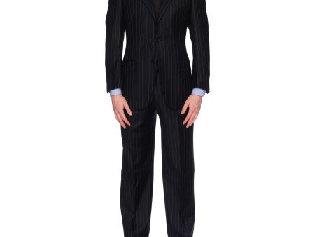 SARTORIA CASTANGIA Black Striped Wool Super 110 s Suit EU 48 NEW US 38 Cheap