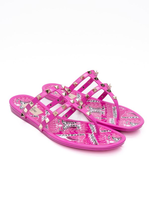 VALENTINO GARAVANI Fuchsia Thongs Jelly Rockstud Flat Sandals 41 (New) Discount