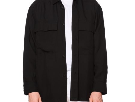 FEAR OF GOD Black Long Sleeve Oversized Crepe Shirt NEW XL Seventh Collection Fashion