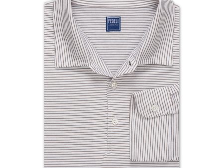 FEDELI  Libeccio  Gray Striped Cotton Jersey Long Sleeve Polo Shirt EU 58 NEW US 3XL Online Hot Sale