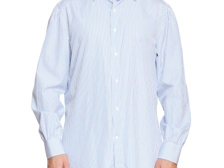 BESPOKE ATHENS Handmade Blue Striped Poplin Cotton Dress Shirt EU 45 US 18 For Cheap