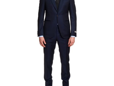 CANALI 1934 Blue Geometric Wool 1 Button Shawl Collar Formal Suit EU 50 US 40 Slim Fit Online Hot Sale