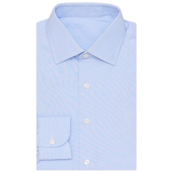 BESPOKE ATHENS Handmade Blue End-on-End Cotton Spalla Camicia Dress Shirt NEW Fashion