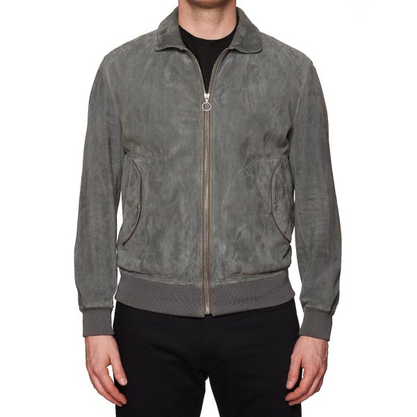 SERAPHIN Gray Goat Suede Leather Unlined Bomber Jacket FR 48 US M Online Sale